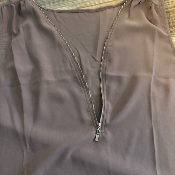 Khaki V-Neck Pleated Zip-Up Blouse - Picture 2 of 3